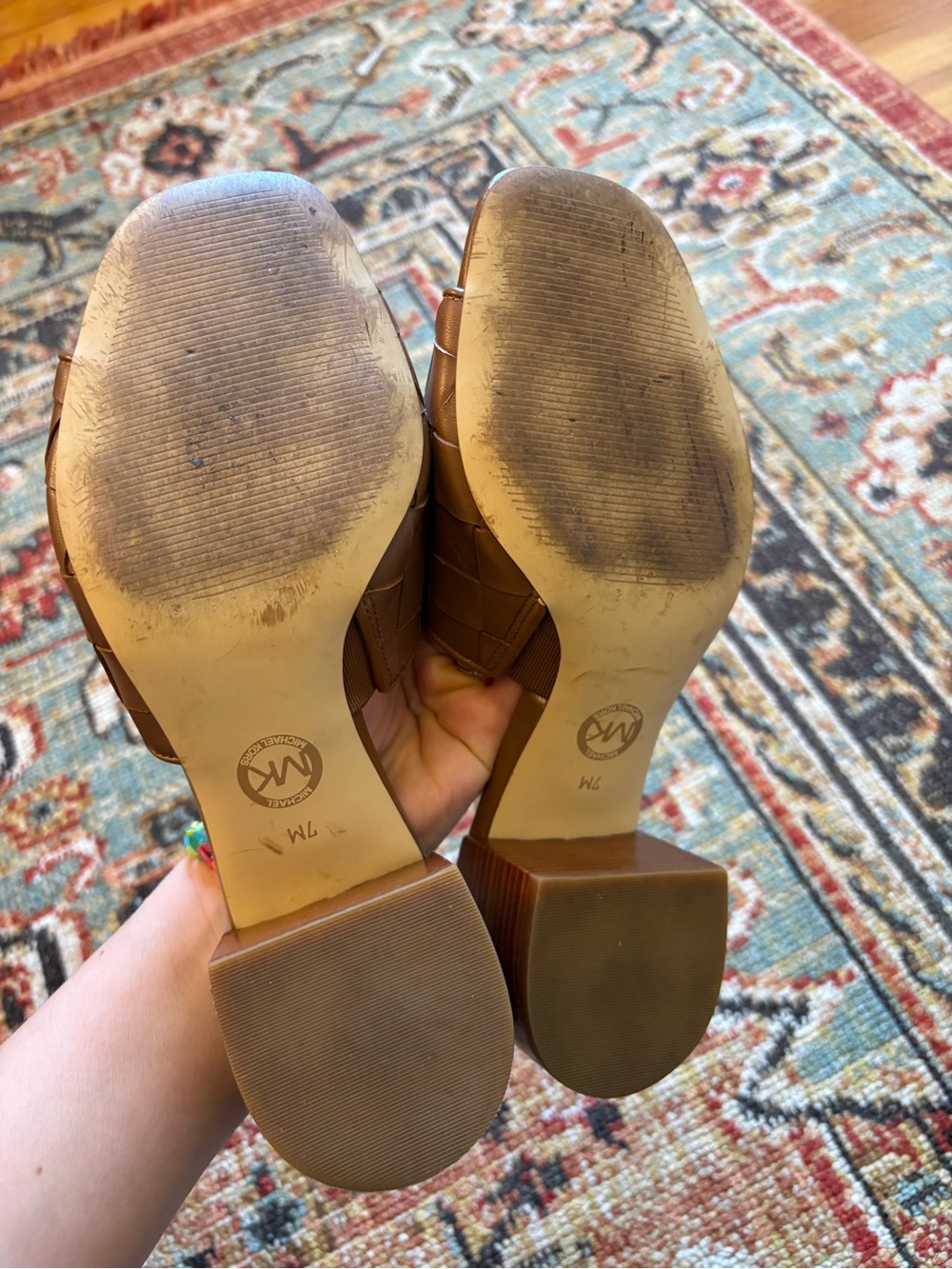 Michael Kors | Brown Woven Ingrid Leather Block Heel Mules | 7 - Picture 9 of 10
